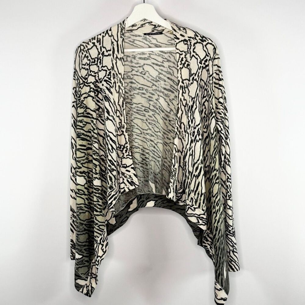 Elie Tahari Asymmetrical Silk and Cashmere Blend Olive Green Beige Tan Open Card